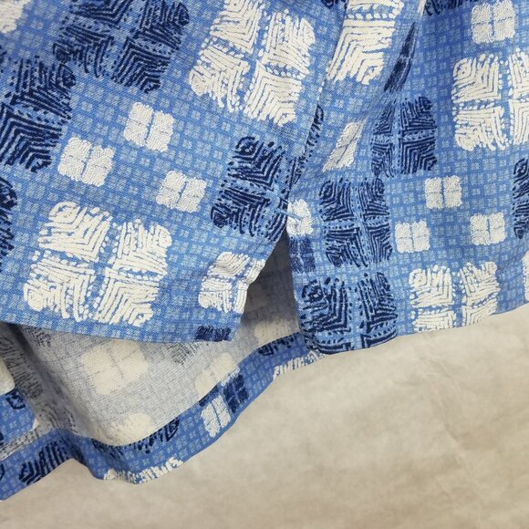 NAT NAST Button Up Shirt Men's XL Silk Blend Blue Square Hawaiian Short Sleeve - Picture 6 of 15